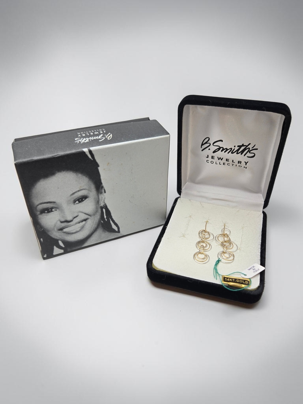B. Smith 14K Gold Dangle Earrings Two Tone Interlocking Circle Earrings 2” Drop